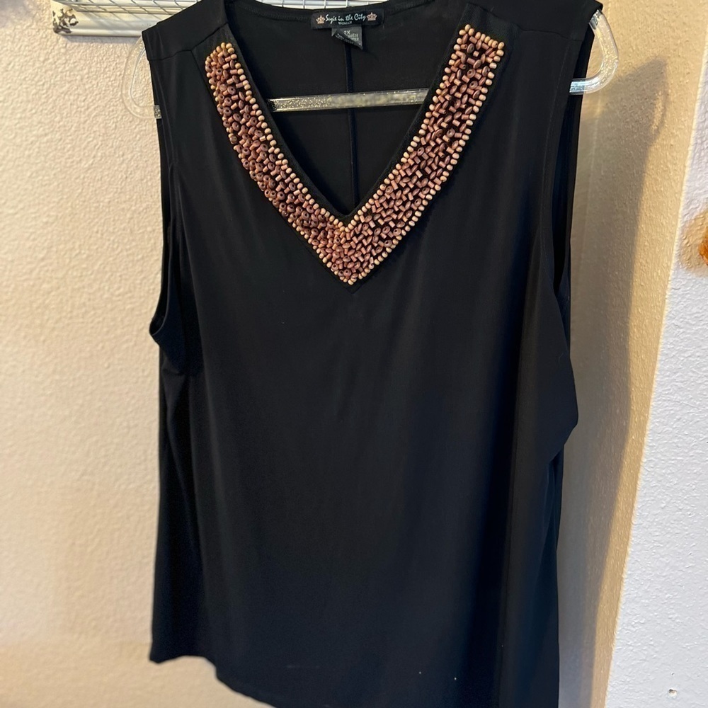 SUZIE in the City Women's Black Tanktop Beaded Neckline